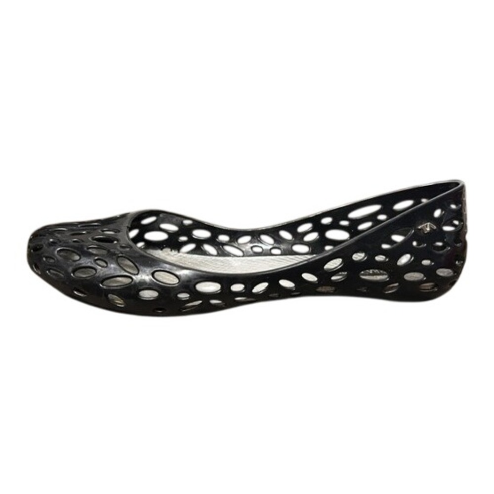Terra & Agua Black Perforated Jelly Ballet Flats Shoes USA 8 Made in Brazil